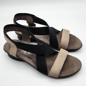 Mephisto Black and Tan Sandals with Adjustable Ankle Straps